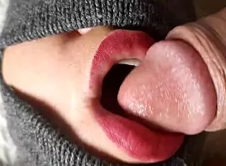 i feel so aroused giving this closeup blowjob with lipstick and tongue teasing his big black cock in homemade domination