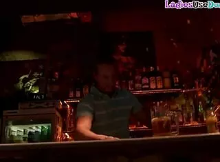 these strapon dommes took over the bar to fuck their sissy subject in a wild threesome.