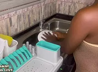 Black Pregnant Girl Takes Blowjob and Doggystyle Fucking in Kitchen with Cum on Ass