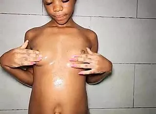 Petite sexy teen 18+ contrasts solo prep with intense group banging in bathroom.