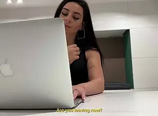 Almendra Gala delivers hard sex blowjob and cum in mouth in office