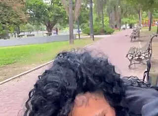 Ebony latina prostitute takes cumshot from interracial oral in public Buenos Aires park