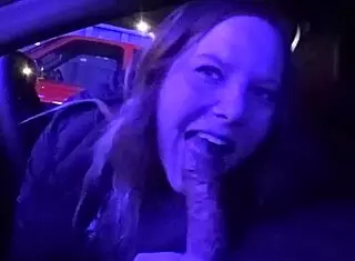 she started teasing with flashing big tits at the night club bar, then slurped his cumshot outdoors.