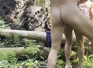 Public Fuck in Deep Forest with Sexy Milf in Miniskirt and Dress Banging Muscular Guy Outdoors!