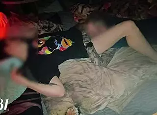 we shared intimate moments on a squeaky illuminated hotel bed with soft lighting