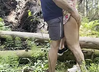 Public Fuck in Deep Forest with Sexy Milf in Miniskirt and Dress Banging Muscular Guy Outdoors!