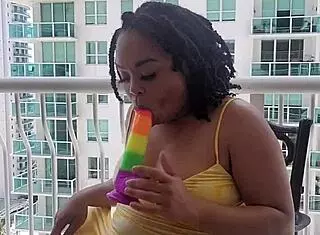 Hey, watch my super soaker pussy spray all over this balcony with squirting toys?