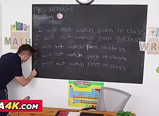 Hot Blonde Teacher Sadie Summers Gives Jay A Naughty Lesson With Big Fake Tits And Stockings!