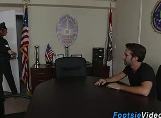 Policewoman Gives Footjob Leading To Cumshot