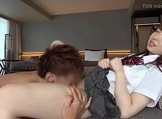 In a homemade video, a cute Asian amateur with natural tits and perky pink nipples enjoys sweet kissing and intimate moments with her JK friend Rio, sharing the erotic fun for viewers.