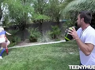 Charlotte Sins and Kenna James as Stepsister Football Players in Bathroom Action