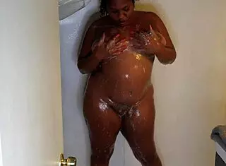 Big Booty Ebony Babe Masturbates Wet Pussy In Shower With Black Ass Shaking Wildly