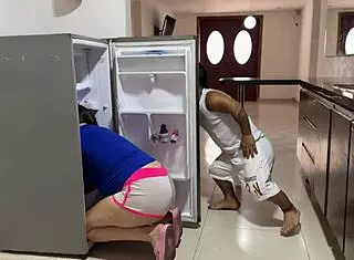 Why is my sexy pregnant Latina stepsister stuck in the fridge offering tight pussy fuck and creampie