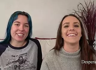 Desperate Amateurs Olivia and Alisha Spread Tight Pussies for Stretching in Casting Interview. Barefoot Beauties Ride and Lick in Bedroom 3some.