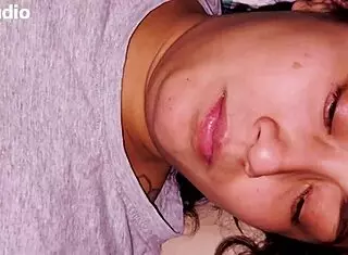 Frid's stepsister gives blowjobs and begs for cum in mouth