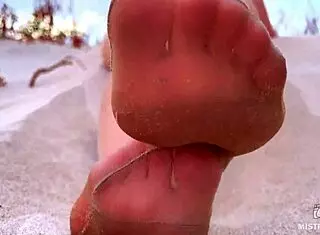 Goddess Sandy Nylon Feet Teasing on Beach at Sunset
