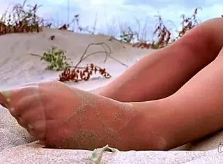 Goddess Sandy Nylon Feet Teasing on Beach at Sunset