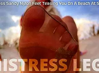 Goddess Sandy Nylon Feet Teasing on Beach at Sunset