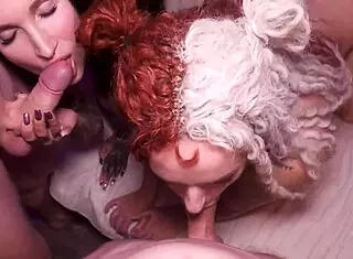 horny girlfriends seduced strangers into hot foursome with deepthroat blowjobs and rough fucking on couch... natural tits bouncing everywhere