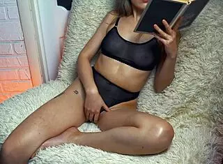 why read erotic stories while caressing your brunette pussy solo in lingerie?