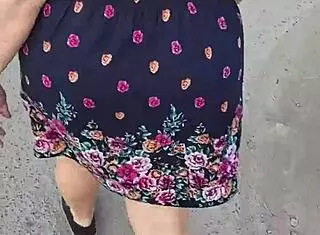 Hey, I follow and lift the skirt of this woman right on the street.
