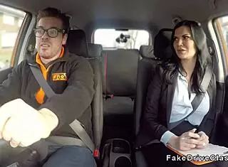 Guy slams pierced cunt of examiner in car during outdoor lesson. British reality unfolds with hidden cam.