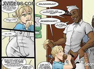 Restaurant staff undress for hot interracial orgy in kitchen with spanking and cum on ass