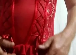 Cdzinha crossdresser exhibits in wife's corset while she showers for work and acts like a whore