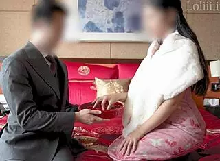 We are married first intense sex as asian hot wife in lingerie stockings on wedding night