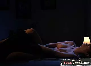 Machine beauty spreads legs in closeup view with intriguing details