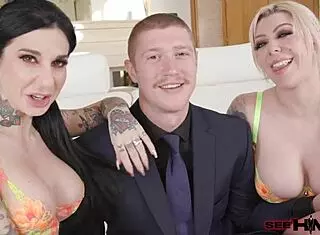 i join red-haired stud in threesome with sultry pair karma rx and joanna angel for footjob and ass worshiping