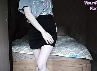 Acrobatic virgin student plays with tight shaved pussy after school until shaking orgasm