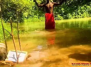 Hey, watch this hardcore bang with an African whore riding my big dick in the stream, she gets a wet pussy creampie