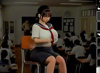 I watch this hentai girl try masturbating in class but she gets caught in creampie gameplay