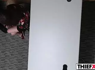 pervert officer likes to fuck her for theft, using his big cock in the garage punishment