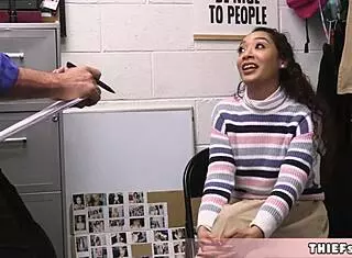 Skinny gypsy shoplifter Sarah caught again, now her tight brown pussy gets rough punish fuck in doggystyle