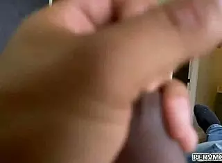 Savanna Bond gets down sucking Tony Profane's cock while helping him jerk off in kitchen.