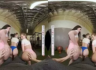 Naughty America babes Kyler Quinn and Paige Owens tag team a gym stud! 💪😏