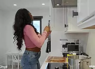 i'm spoiling her dinner with blowjob and riding in shorts from pov in kitchen reality kings scene