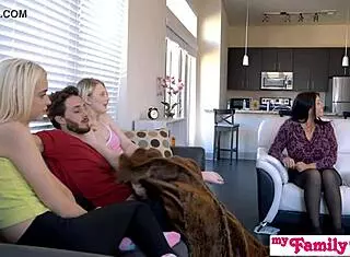 teen blonde gets caught in hardcore threesome with monster cocks. she rides deepthroat and takes creampie from stepbro.