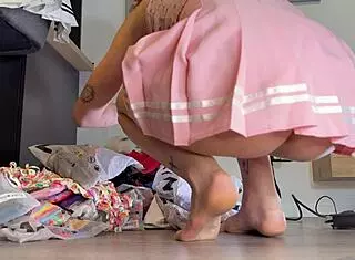 hot redhead amateur college girl tries fashion haul but it turns into wild porn casting with skirt and panties flashing