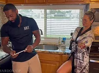 I Feel So Aroused Watching Stepmom Seduce the Plumber with Her Muscular Body and Interracial Passion.