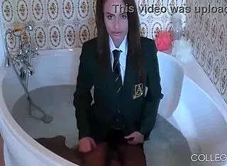 Cute college girl sarah louise flaunts sexy lingerie with wet pussy in bathroom