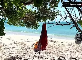 Kissa sins shows off her new boobs in the bahamas while sucking johnny sins huge dick.