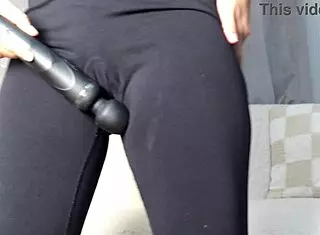 pinay latin wife's huge ass teases cameltoe in leggings during solo pussy play workout