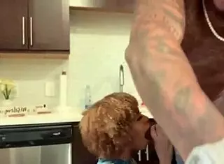 This 18yo ebony gets bent over in the kitchen. Big black cock pounds her doggystyle until creampie.