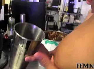 Oh man, my blonde step sis is totally getting seduced in the cafe for some hot lesbian action.