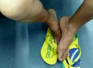 Why tease with flip flops in candid brazilian mature foot fetish voyeur moment?