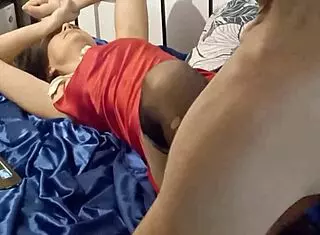 Why wear white satin panties for french slut doggystyle fuck and ass licking in red dress?