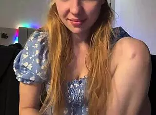 blond girl bends over in doggystyle on webcam fingering her shaved wet pussy with natural tits shaking until orgasm hits.